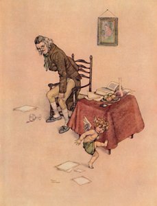 Han sprang ned fra den gamle mands skød og dansede omkring ham på gulvet, c1930 af William Heath Robinson