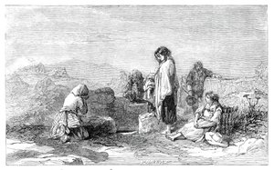Pilgrims to the Holy Well - af F.W. Topham - fra den nye akvareludstilling, 1845. af W. J. Linton