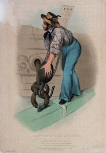 Omgiv ankeret (løft ankeret og før korkringen forbi). Farvelitografi af W. Kohler