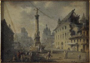 Place du Châtelet, i 1809, i 1809 (olie på silke, glas) af W. Lebelle