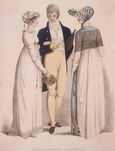 To kvinder og en mand iført aftenkjole, 1808