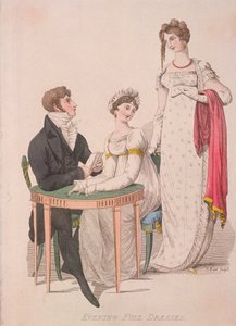 To kvinder og en mand iført hel aftenkjole, c1810