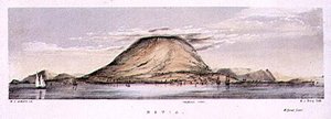 Udsigt over Charlestown på øen Nevis, Vestindien, indgraveret af Henry C. Trery (fl.1849-54), ca. 1849 (farvet litho) af W. S. (after) Andrews