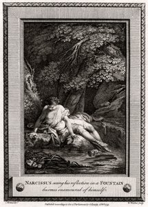 Narcissus, der ser sin spejling i en fontæne, bliver forelsket i sig selv, 1775