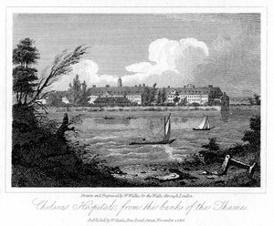 Chelsea Hospital, fra Banks of the Thames, London, 1816. af W. Wallis