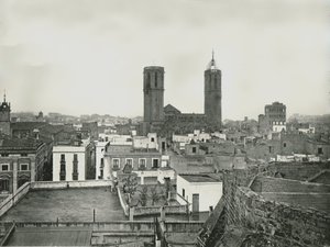 En del af den gamle by med katedralen, Barcelona, Spanien, 1895. IKKE