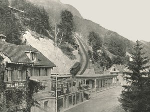 Startpunkt for Pilatus Railway, Alpnachstad, Schweiz, 1895.