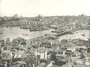 Galata-broen over Det Gyldne Horn, Konstantinopel, Osmannerriget, 1895.