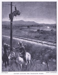 Fanget i at skære ledningerne, illustration fra After Pretoria: The Guerilla War, 1902 af Wal Paget