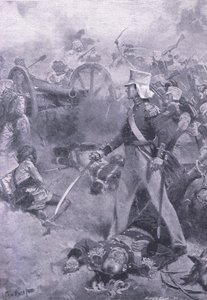 Chilianwala, 13. januar 1849: Liget af Pennycuick bevogtet af hans søn, illustration fra British Battles on Land and Sea, 1915 af Wal Paget