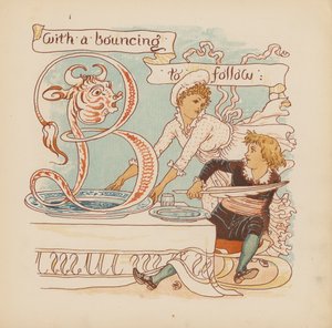 Illustration til Pothooks and Perseverance af Walter Crane (farvelitografi) af Walter (after) Crane