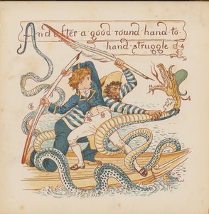 Illustration til Pothooks and Perseverance af Walter Crane (farvelitografi) af Walter (after) Crane
