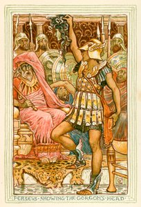 Perseus viser Gorgons hoved (farvelitografi) af Walter (after) Crane