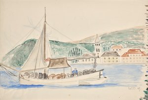 Mand i båd med tønder i Italien af Walter Barwig