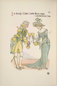 En mand og en kvinde holder kopper kamillete af Walter Crane