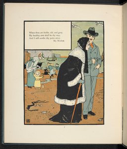 En mand med sin mor på en strand. af Walter Crane