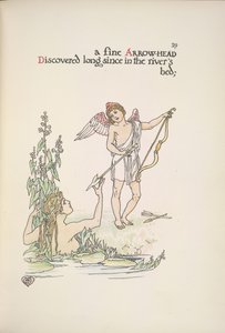 En engel, der holder en pil, og en dame i en flod eller sø af Walter Crane