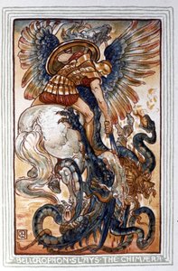 Bellerophon dræber kimærerne, ca. 1900 (illustration) af Walter Crane