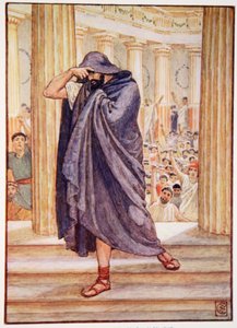 Han forlod forsamlingen og skjulte sit ansigt i sin kappe, illustration fra The Story of Greece af Mary Macgregor, 1. udgave, 1913 (farvetryk) af Walter Crane
