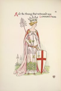 Londons stolthed. En ung kvinde, der holder et skjold med korset af St. George af Walter Crane