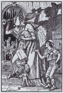 Fru Grundy skræmt af sin egen skygge (litografi) af Walter Crane