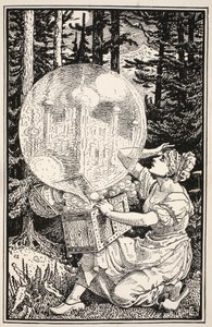 Ud kom en glaskuppel som en sæbeboble, der steg op i luften, illustration fra "Mrs Burton Harrison