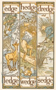 Rimende ord, der ender på bogstavet E. Den gyldne grundbog. af Walter Crane