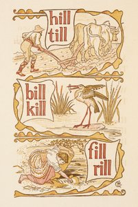 Rimende ord, der ender på bogstavet L. Pløjning. En stork. Den gyldne primer. af Walter Crane