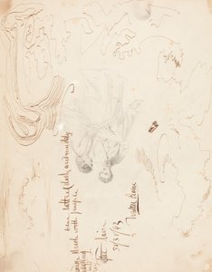 Skitse af et par siddende med skystudier [verso] af Walter Crane