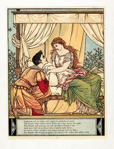 The Prince wakes Beauty, fra The Blue Beard Picture Book, pub. 1879 farvelitografi, 1879. af Walter Crane