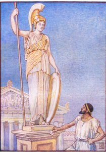 Gudindens figur var kolossal, illustration fra The Story of Greece, 1930