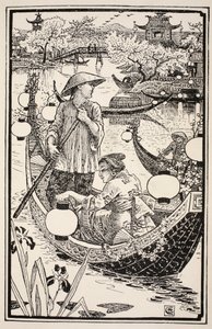Da aftenen kom, steg de i deres båd igen og omkransede den med blomster fra stævn til agterstavn, illustration fra 