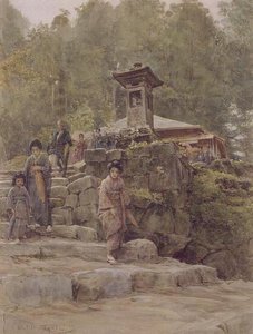 "Approach to a country shrine", illustration til "Japan and the Japanese", udgivet af Methuen. af Walter Frederick Roofe Tyndale