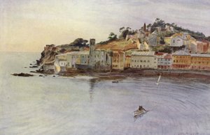 Halvøen, Sestri Levante (farve litho) af Walter Frederick Roofe Tyndale