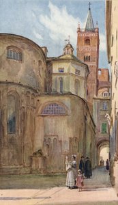 Romansk kirke, Albenga, Italien (farve litho) af Walter Frederick Roofe Tyndale