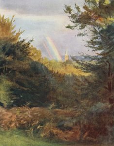 The New Forest: Lyndhurst Church fra Emery Down (farve litho) af Walter Frederick Roofe Tyndale