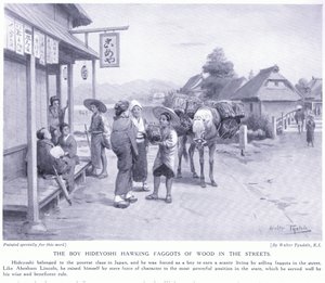 Drengen Hideyoshi, der smøger med bøsser af træ i gaderne af Walter Frederick Roofe Tyndale