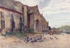 Wessex: A Tithe-Barn, Abbotsbury, nær Weymouth (farvelitografi) af Walter Frederick Roofe Tyndale