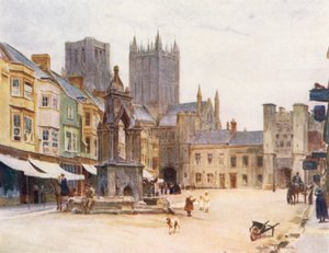 Wessex: Markedspladsen, Wells (farvelitografi) af Walter Frederick Roofe Tyndale
