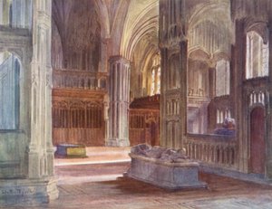 Wessex: Retrokoret, Winchester Catherdral, med kardinal Beauforts og biskop Wayfletes kor (farvelitografi) af Walter Frederick Roofe Tyndale