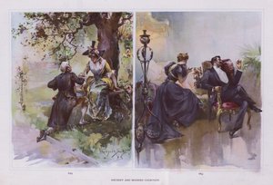Gammel og moderne høflighed (farve litho) af Walter Granville Smith