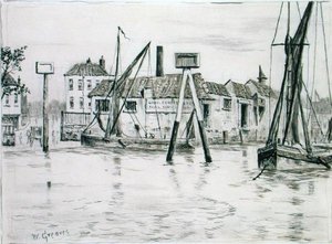 Chelsea Dock (blæk på papir) af Walter Greaves