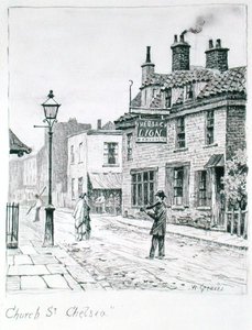 Church Street, Chelsea (blæk på papir) af Walter Greaves