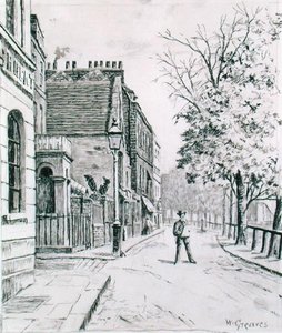 Eight Bells and Cheyne Walk, Chelsea (blæk på papir) af Walter Greaves