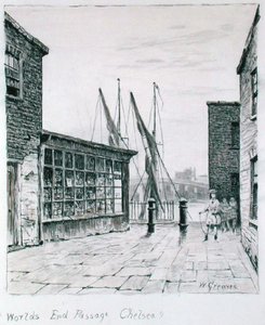 Worlds End Passage, Chelsea (blæk på papir) af Walter Greaves