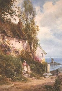 Sommerhus ved havet (akvarel) af Walter Henry Sweet