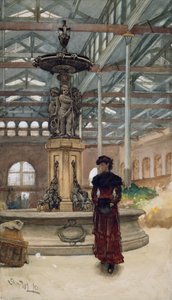 Old Market Hall and Fountain, Birmingham af Walter Langley