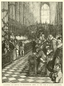 Juletræstænding i Westminster Abbey, på dronning Elizabeths tid