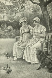 Jane Austen, syning, med sin søster Cassandra i præstegården (litho) af Walter Paget