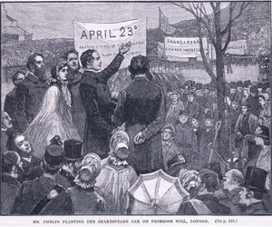 Mr. Phelps planter Shakespeare Oak på Primrose Hill, London 1864 AD af Walter Paget